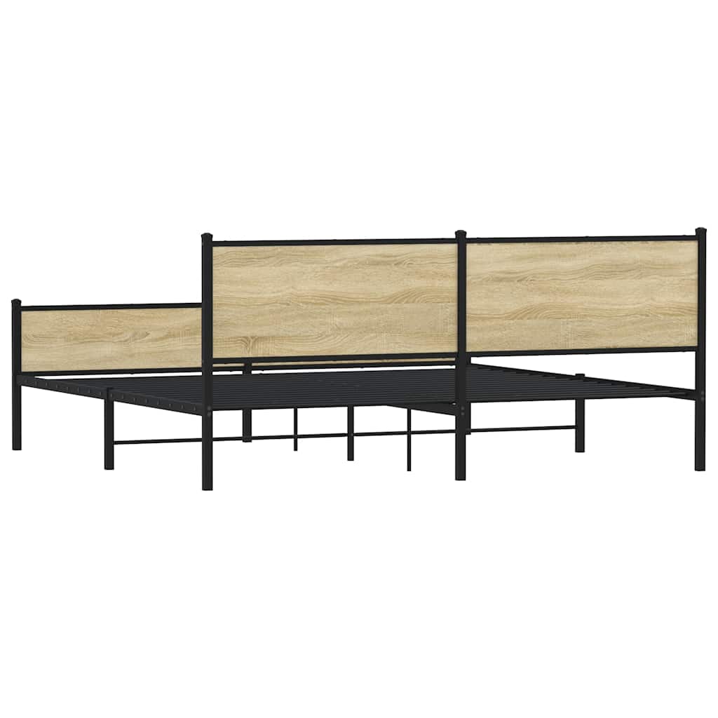 sonoma tölgy színű fém ágykeret matrac nélkül 200 x 200 cm
