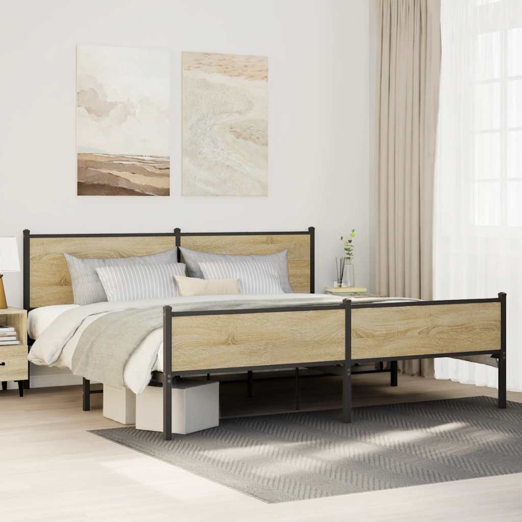 sonoma tölgy színű fém ágykeret matrac nélkül 200 x 200 cm