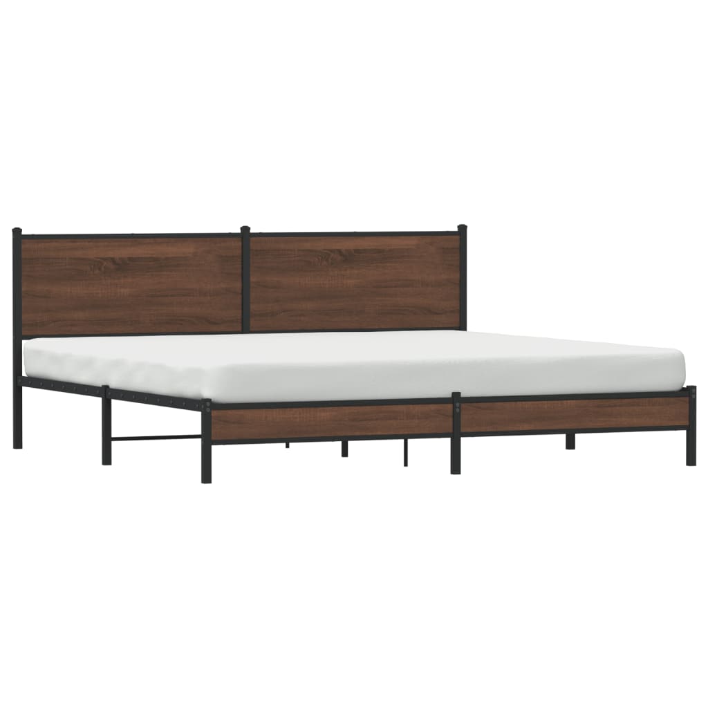 barna tölgy színű fém ágykeret matrac nélkül 200 x 200 cm