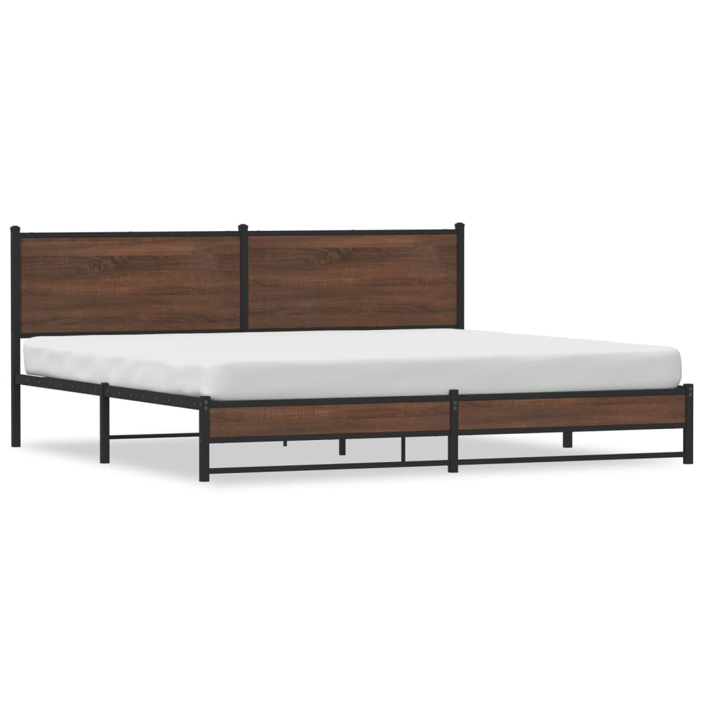 barna tölgy színű fém ágykeret matrac nélkül 200 x 200 cm