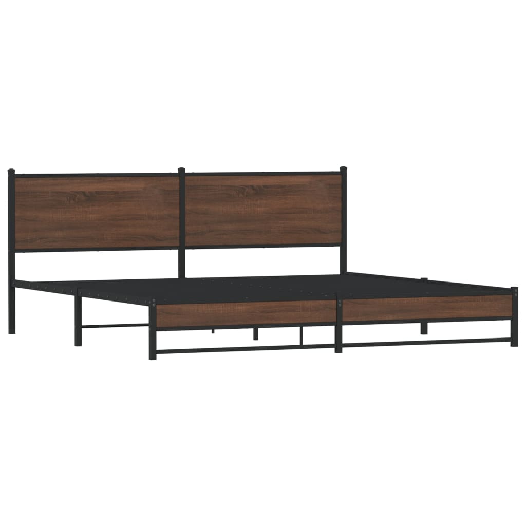 barna tölgy színű fém ágykeret matrac nélkül 200 x 200 cm
