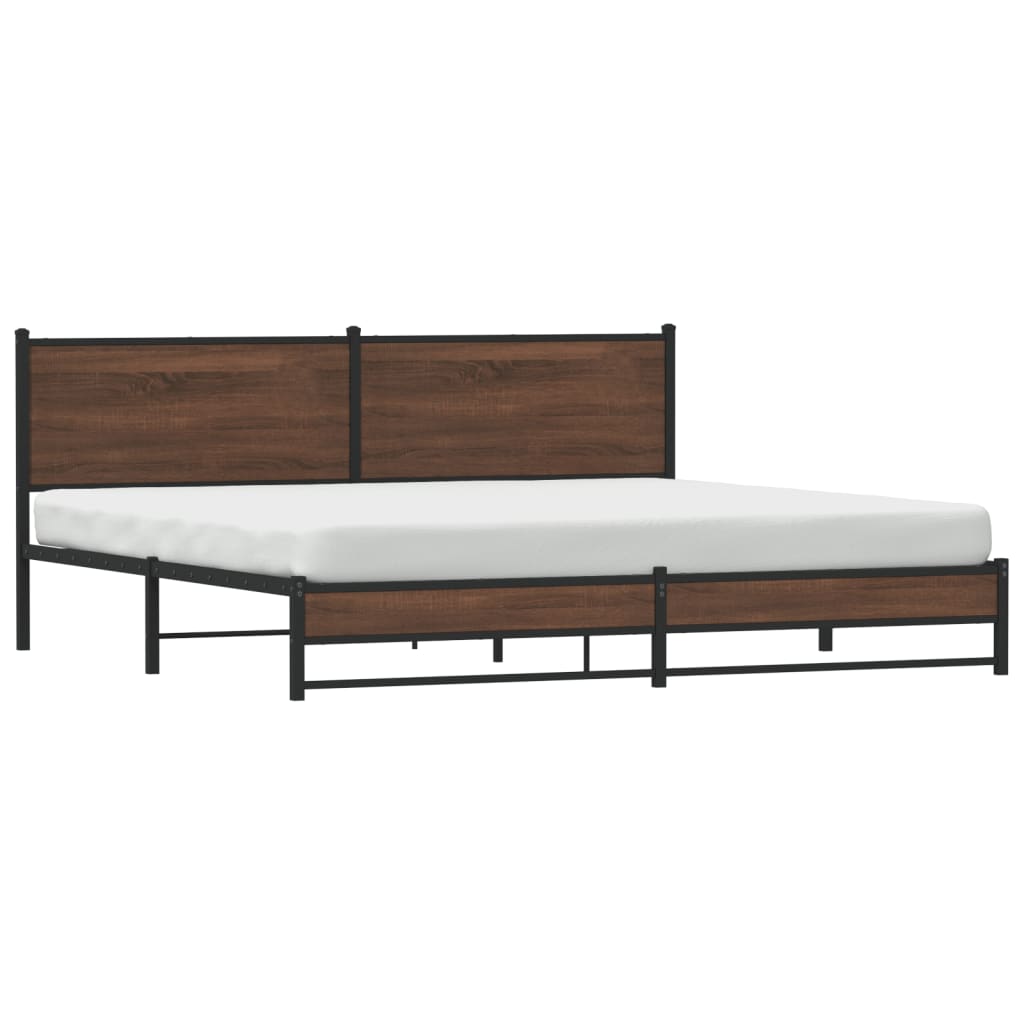 barna tölgy színű fém ágykeret matrac nélkül 200 x 200 cm