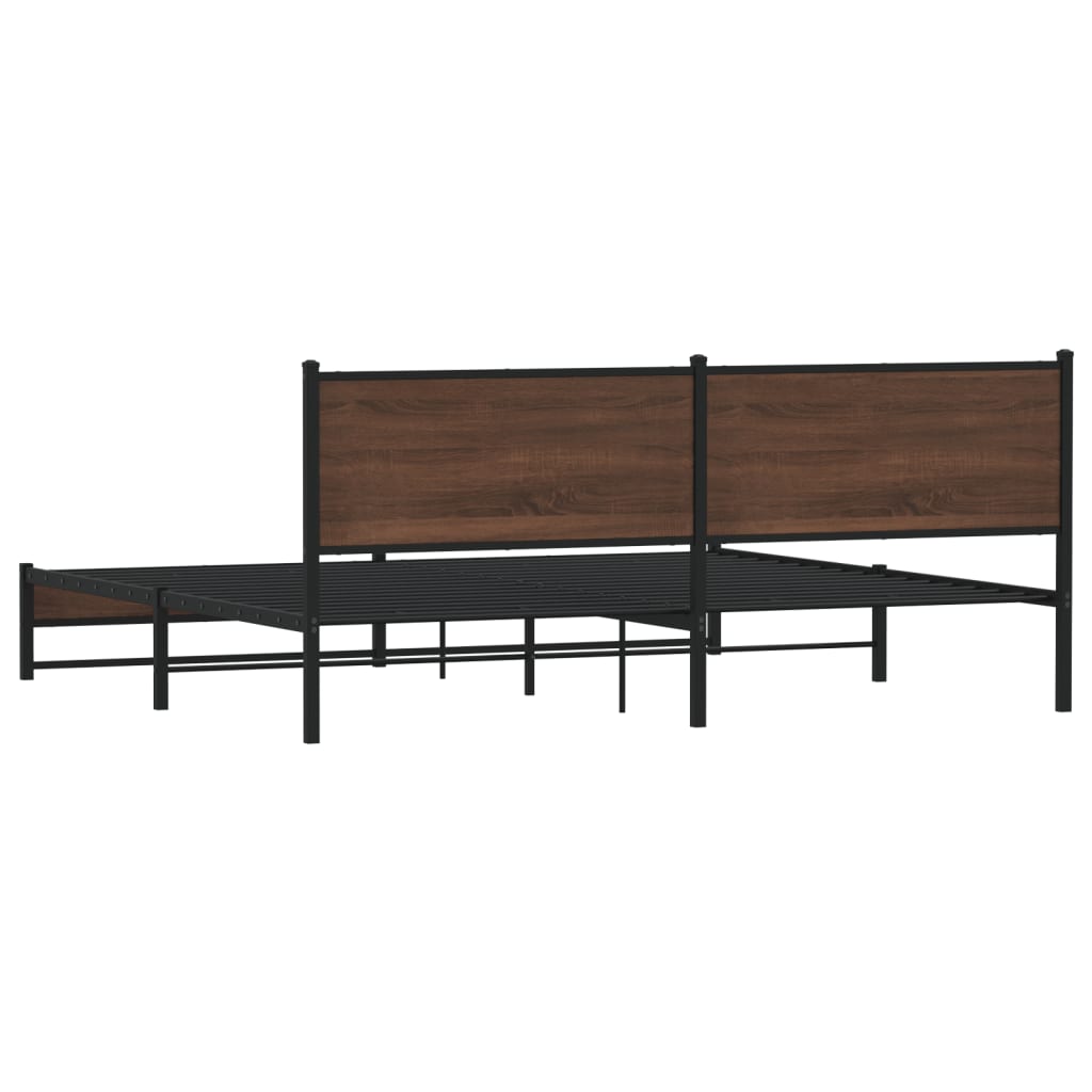 barna tölgy színű fém ágykeret matrac nélkül 200 x 200 cm