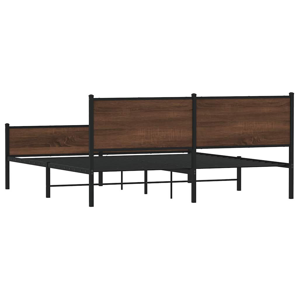 barna tölgy színű fém ágykeret matrac nélkül 160 x 200 cm