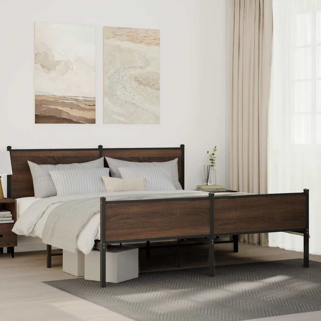 barna tölgy színű fém ágykeret matrac nélkül 180 x 200 cm