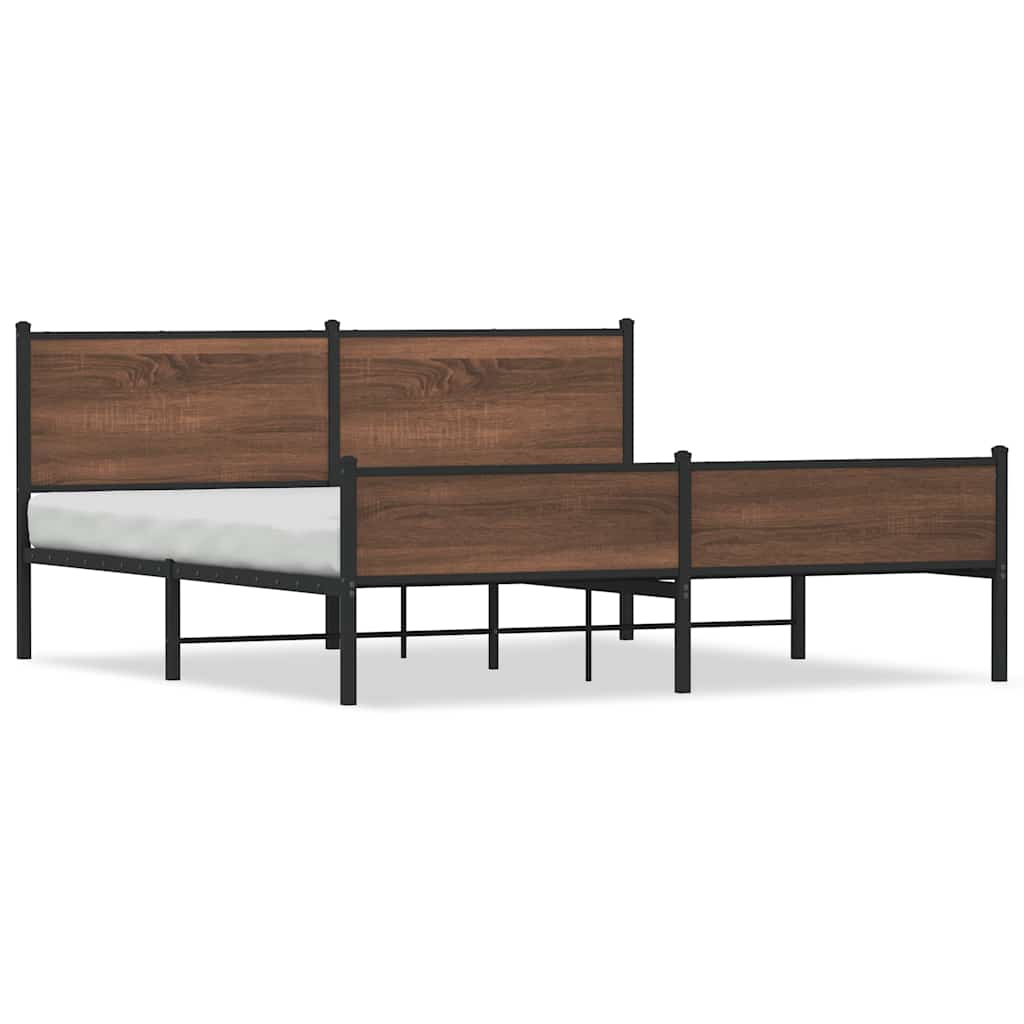 barna tölgy színű fém ágykeret matrac nélkül 183 x 213 cm