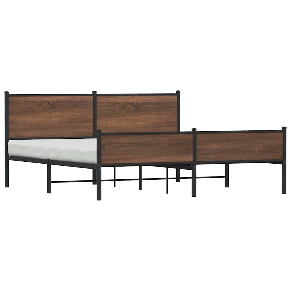 barna tölgy színű fém ágykeret matrac nélkül 183 x 213 cm
