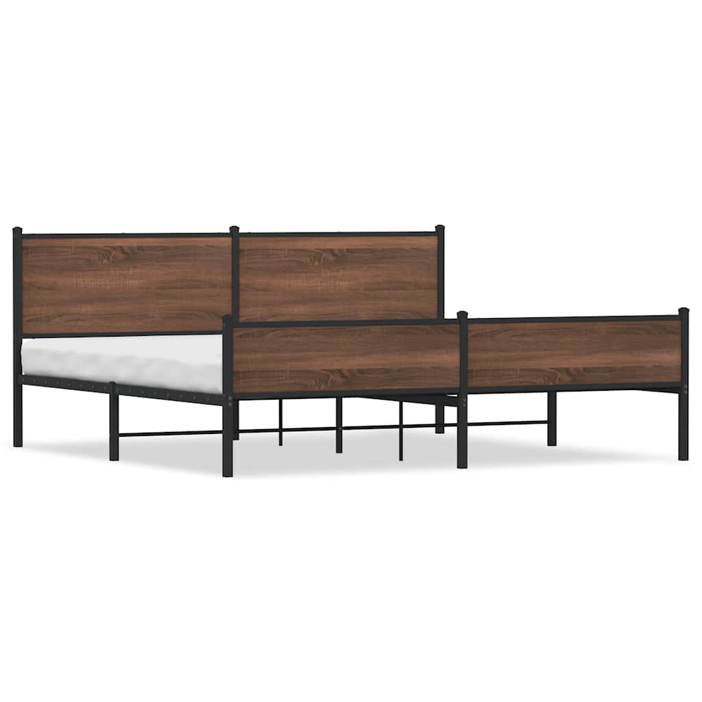 barna tölgy színű fém ágykeret matrac nélkül 200 x 200 cm