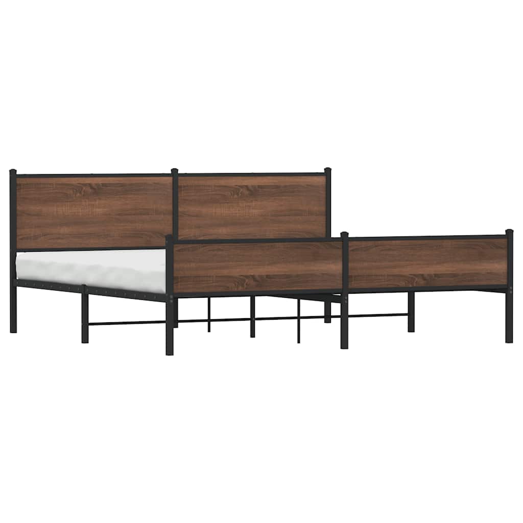 barna tölgy színű fém ágykeret matrac nélkül 200 x 200 cm