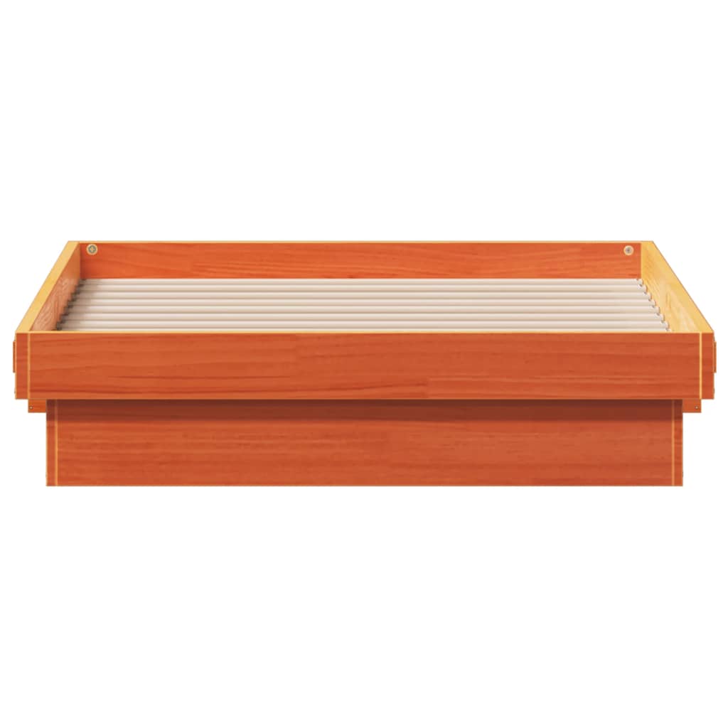viaszbarna tömör fenyőfa ágykeret LED-világítással 75 x 190 cm