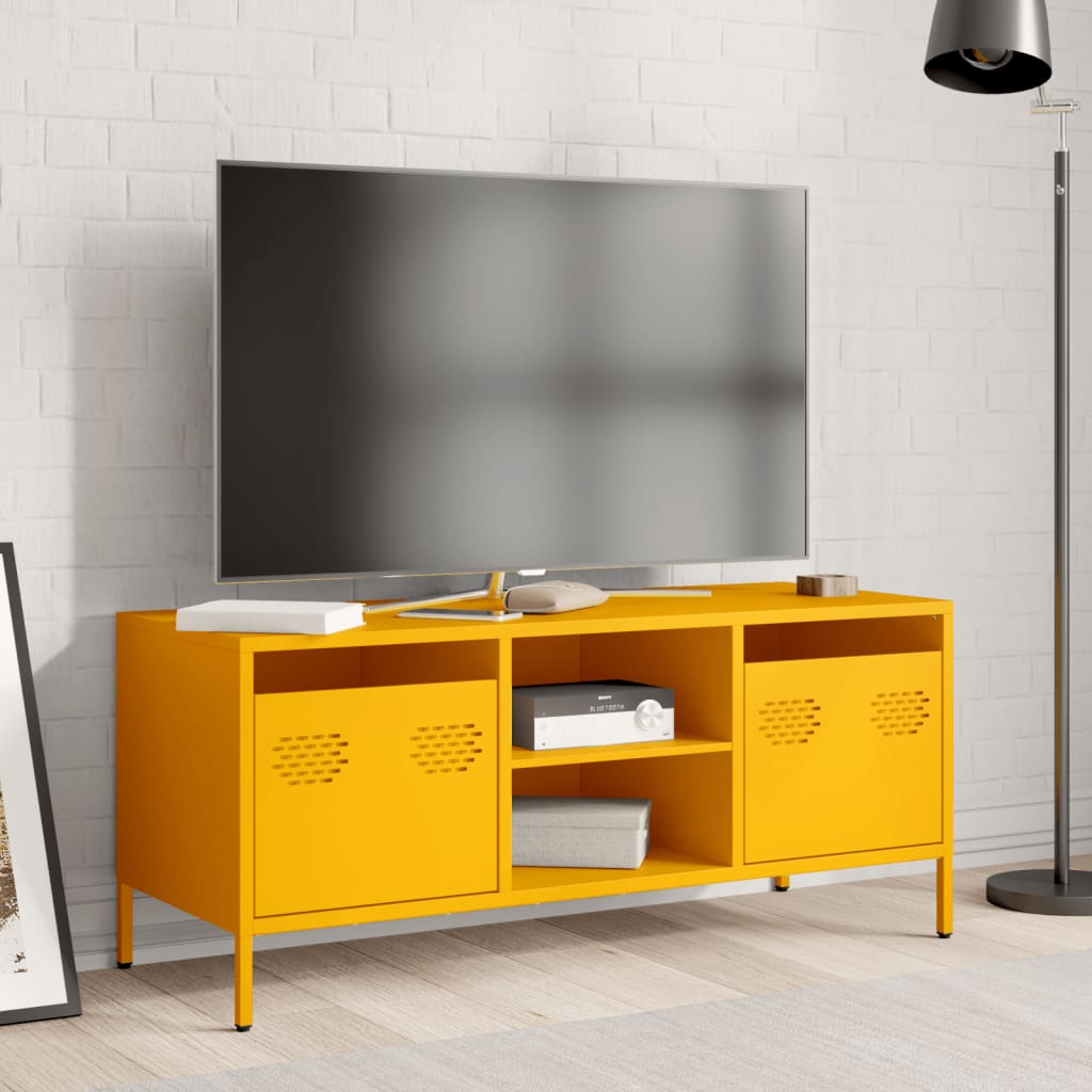 mustársárga hidegen hengerelt acél TV-szekrény 101,5x39x43,5 cm