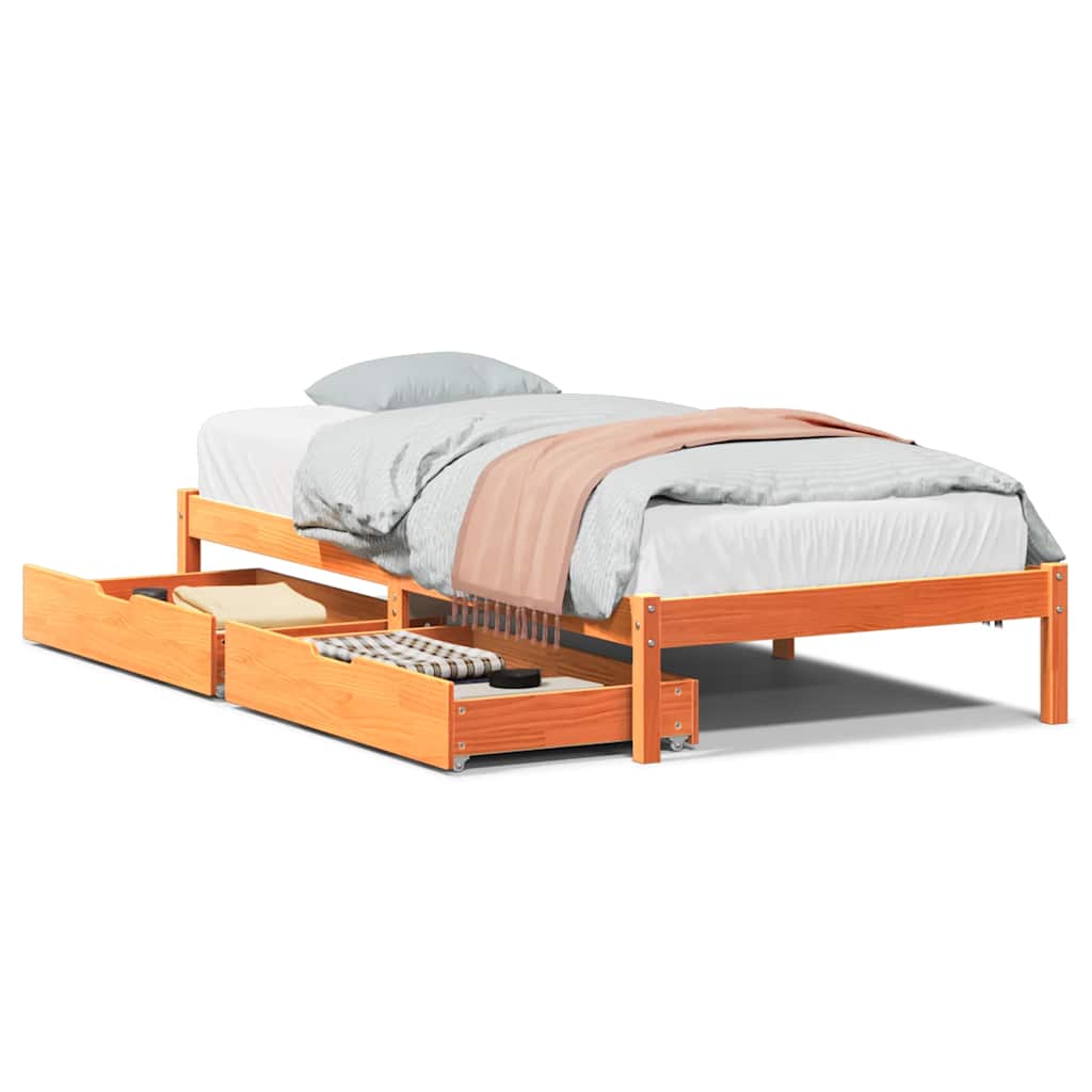 viaszbarna tömör fenyőfa ágy matrac nélkül 75 x 190 cm