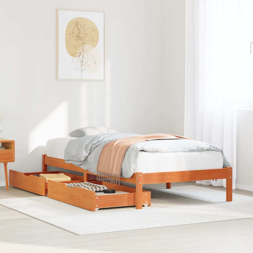 viaszbarna tömör fenyőfa ágy matrac nélkül 75 x 190 cm