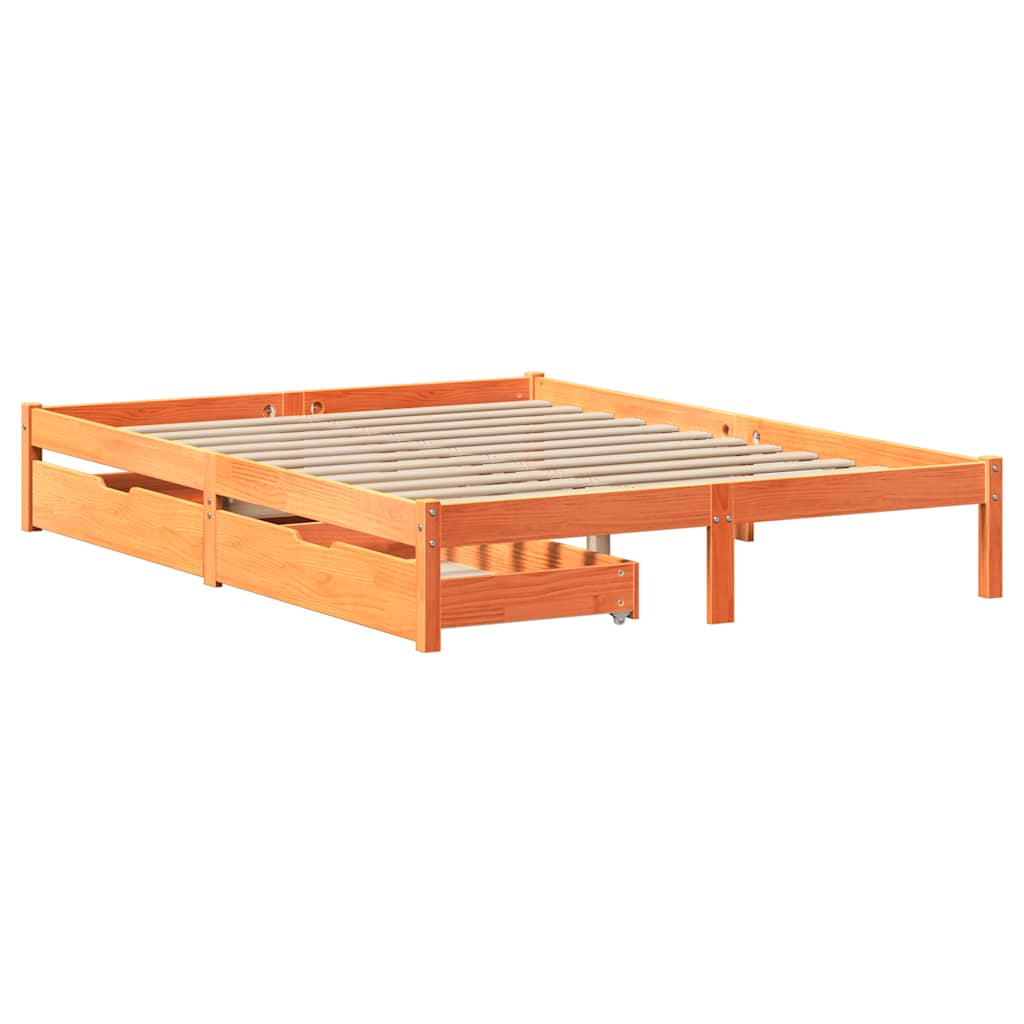 viaszbarna tömör fenyőfa ágy matrac nélkül 135 x 190 cm
