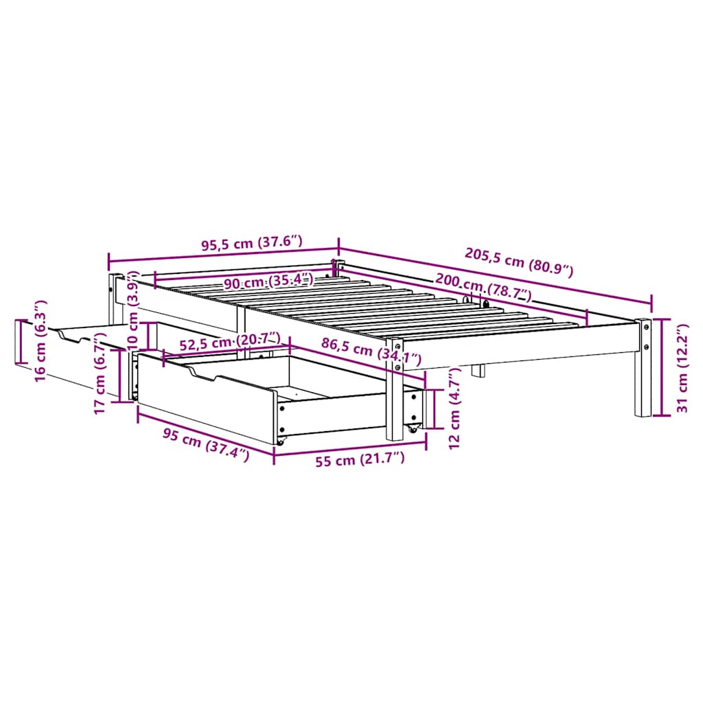 viaszbarna tömör fenyőfa ágy matrac nélkül 90 x 200 cm