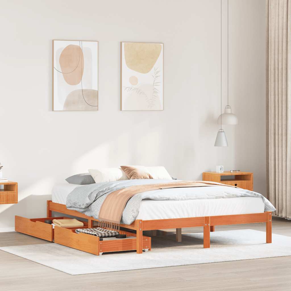 viaszbarna tömör fenyőfa ágy matrac nélkül 120 x 200 cm