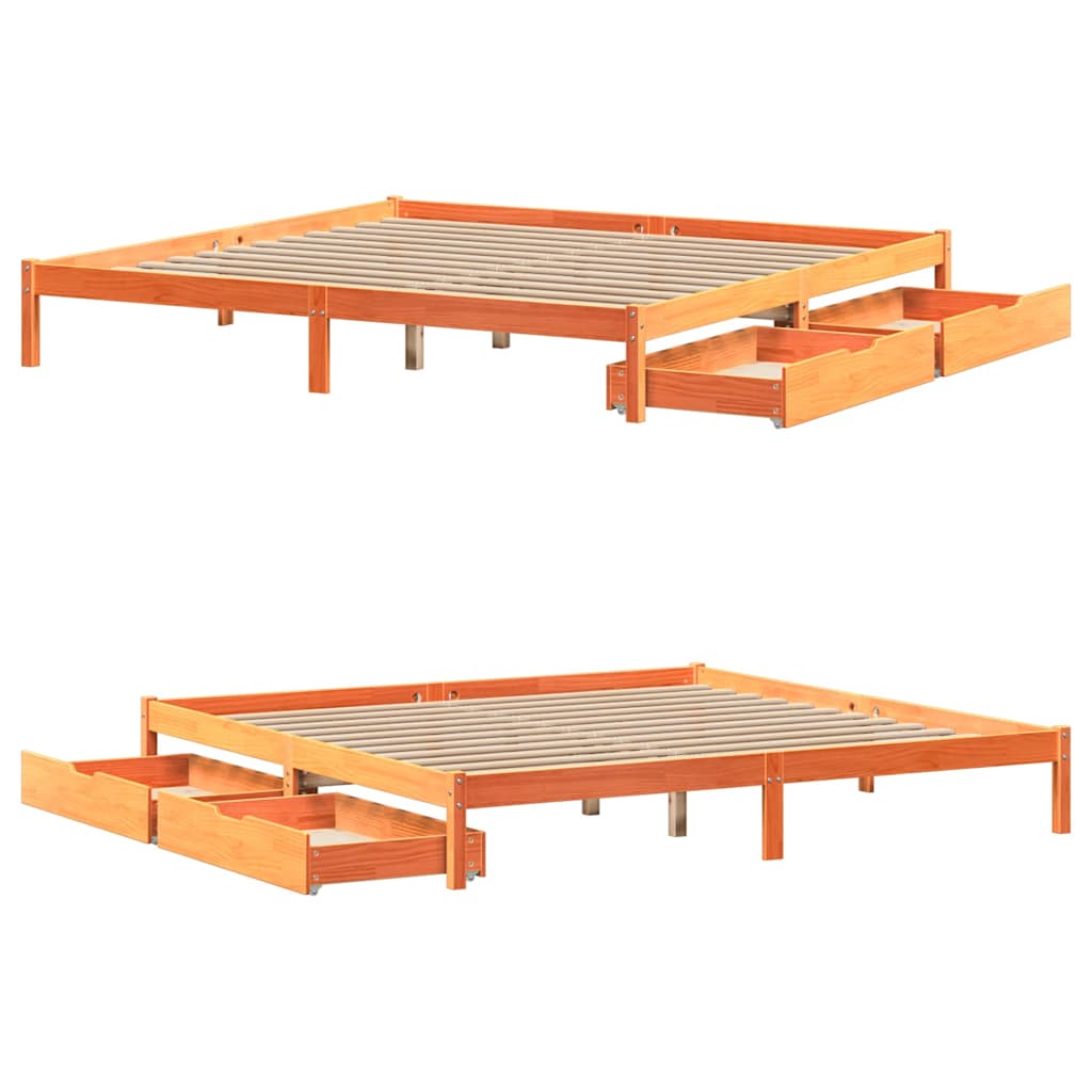 viaszbarna tömör fenyőfa ágy matrac nélkül 200 x 200 cm