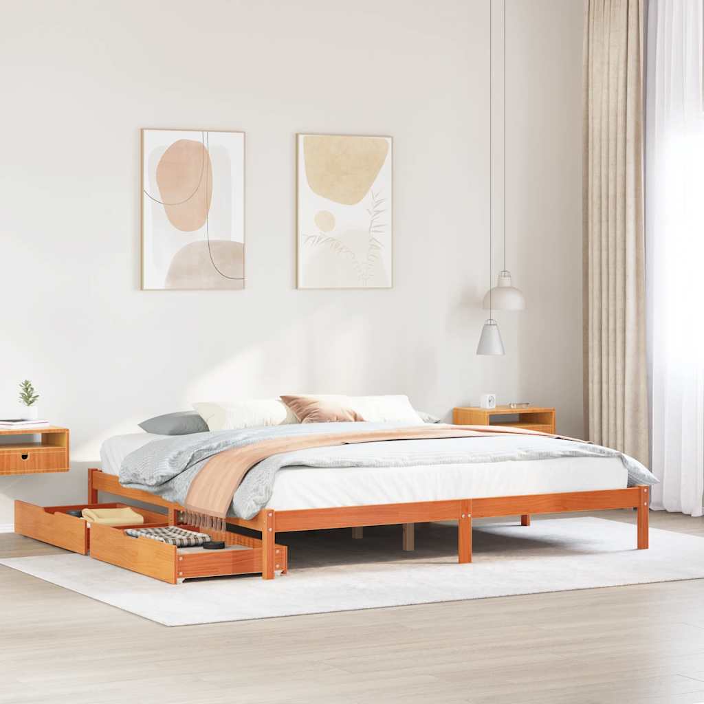viaszbarna tömör fenyőfa ágy matrac nélkül 200 x 200 cm