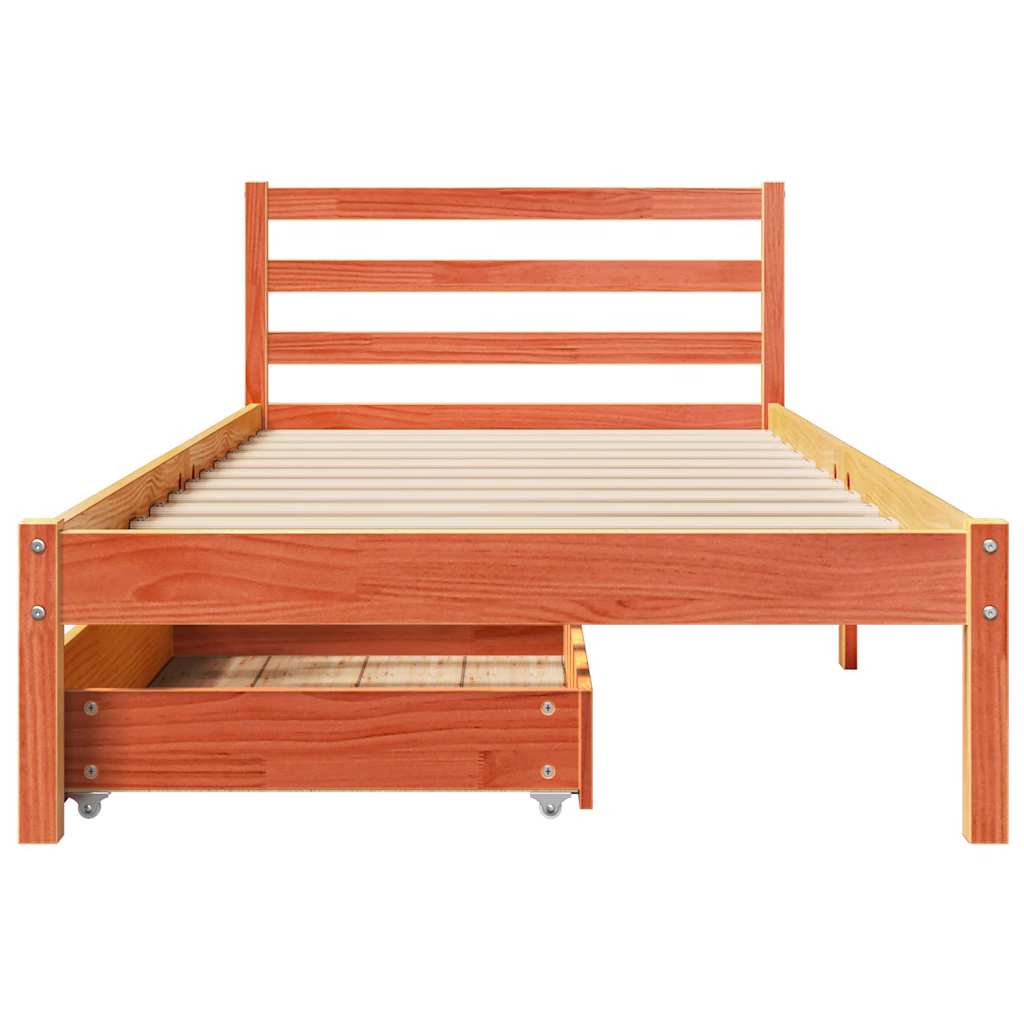 viaszbarna tömör fenyőfa ágy matrac nélkül 75 x 190 cm
