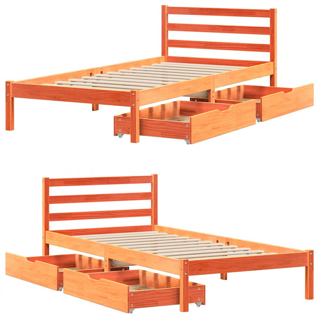 viaszbarna tömör fenyőfa ágy matrac nélkül 75 x 190 cm