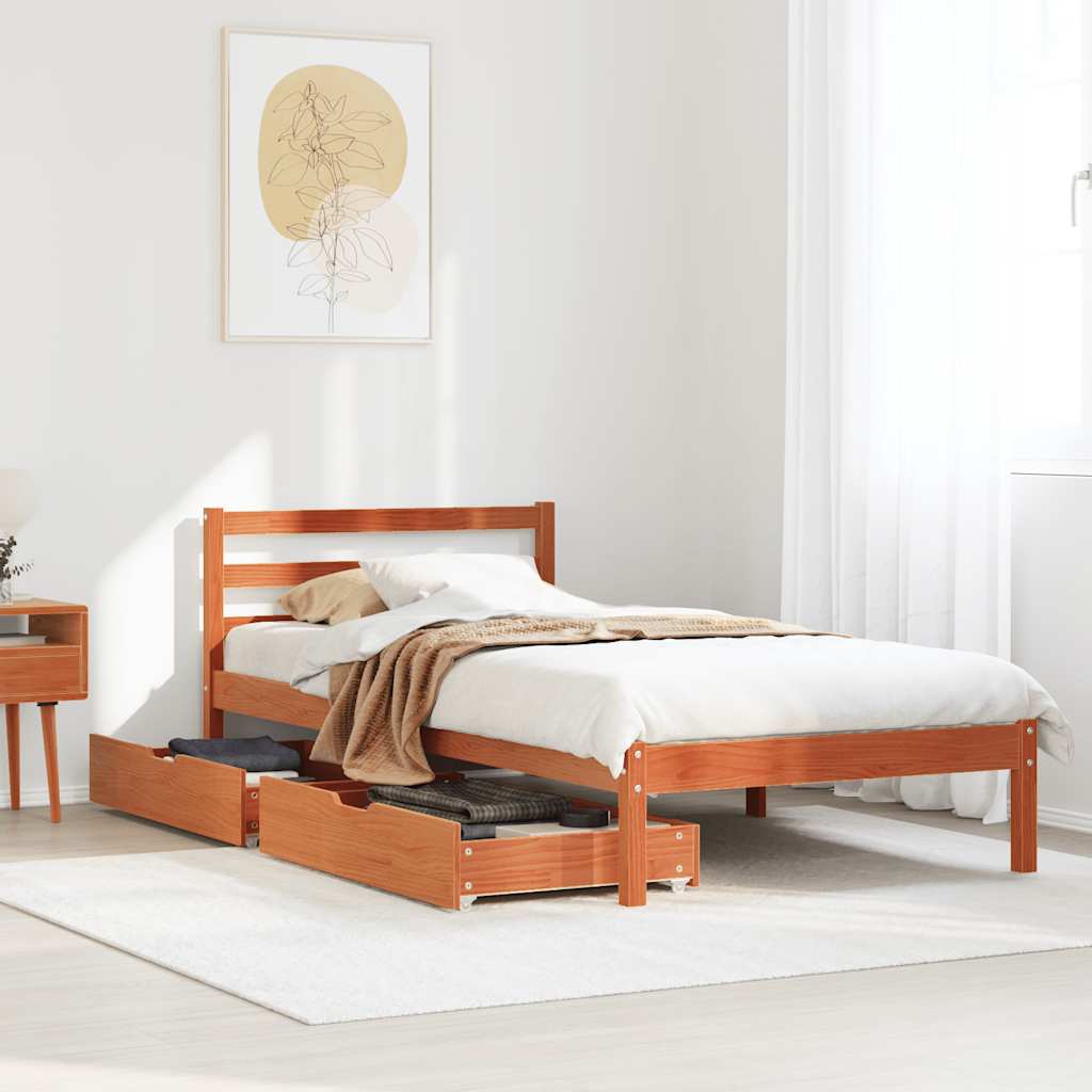 viaszbarna tömör fenyőfa ágy matrac nélkül 75 x 190 cm