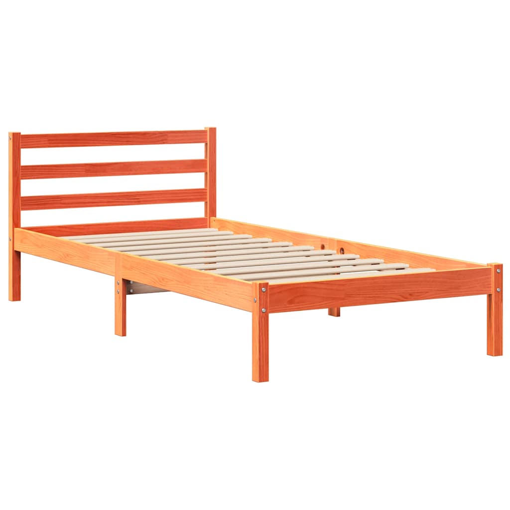 viaszbarna tömör fenyőfa ágy matrac nélkül 90 x 190 cm