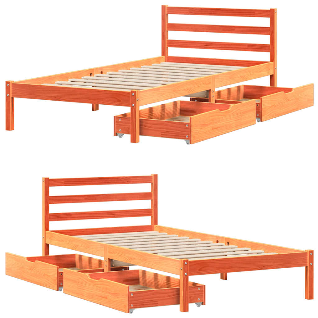 viaszbarna tömör fenyőfa ágy matrac nélkül 90 x 190 cm