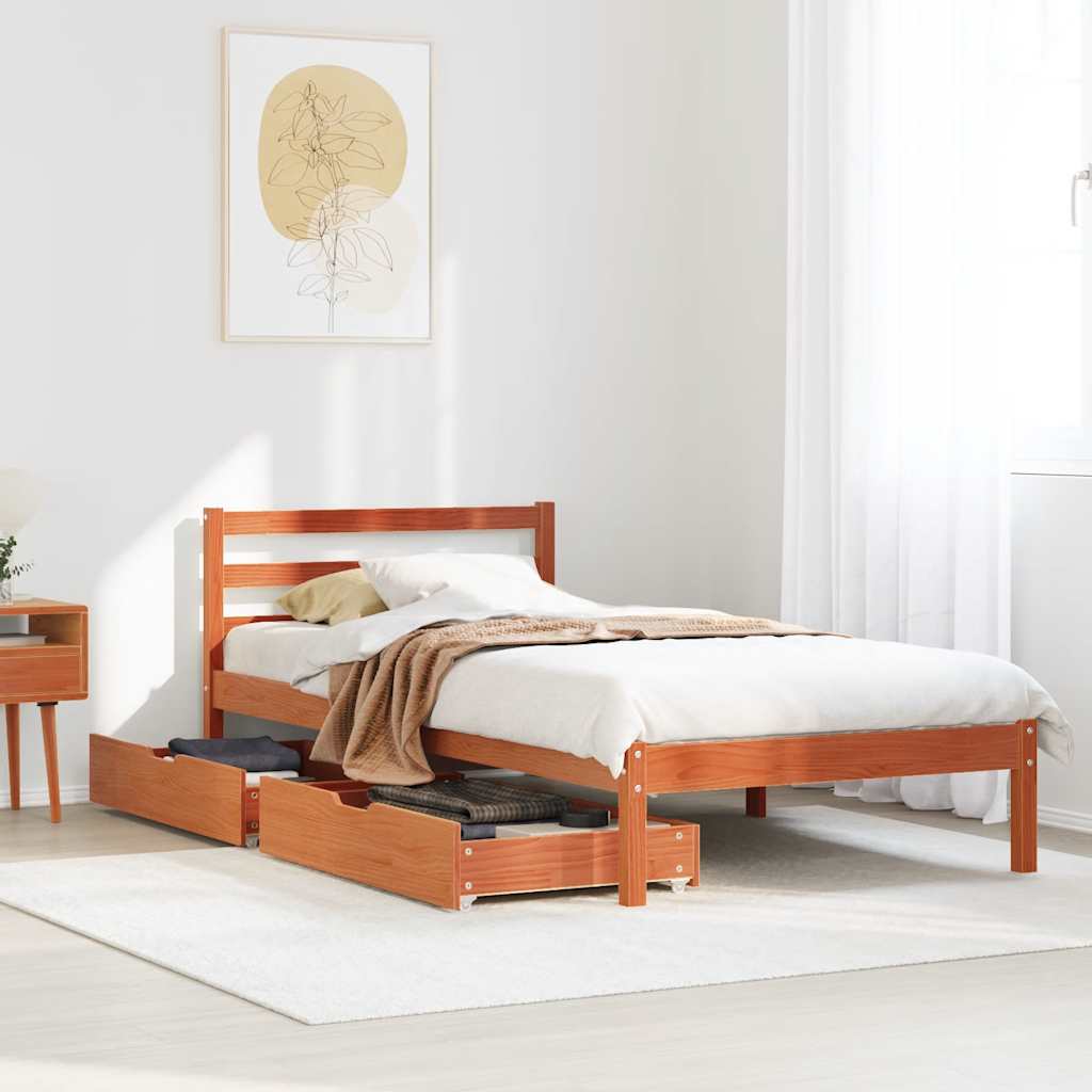 viaszbarna tömör fenyőfa ágy matrac nélkül 90 x 190 cm