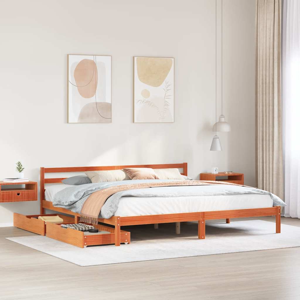 viaszbarna tömör fenyőfa ágy matrac nélkül 200 x 200 cm