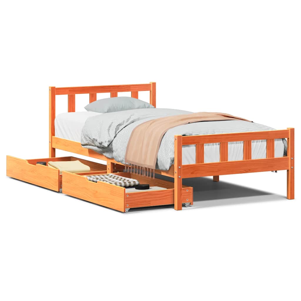 viaszbarna tömör fenyőfa ágy matrac nélkül 75 x 190 cm