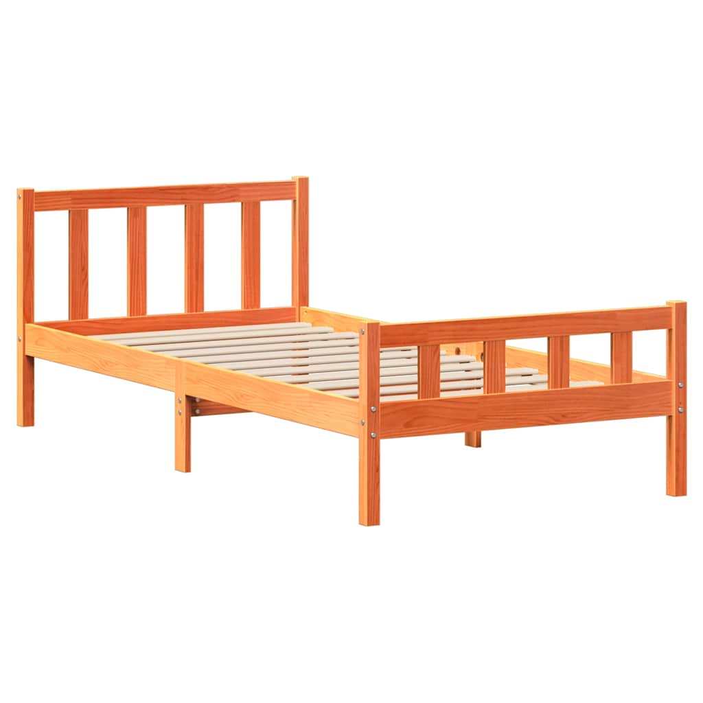 viaszbarna tömör fenyőfa ágy matrac nélkül 75 x 190 cm