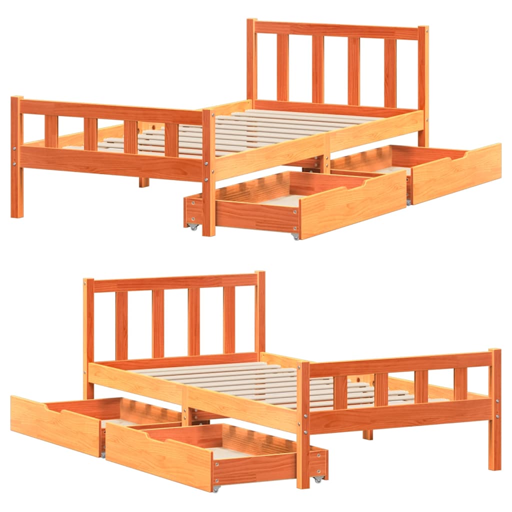 viaszbarna tömör fenyőfa ágy matrac nélkül 75 x 190 cm