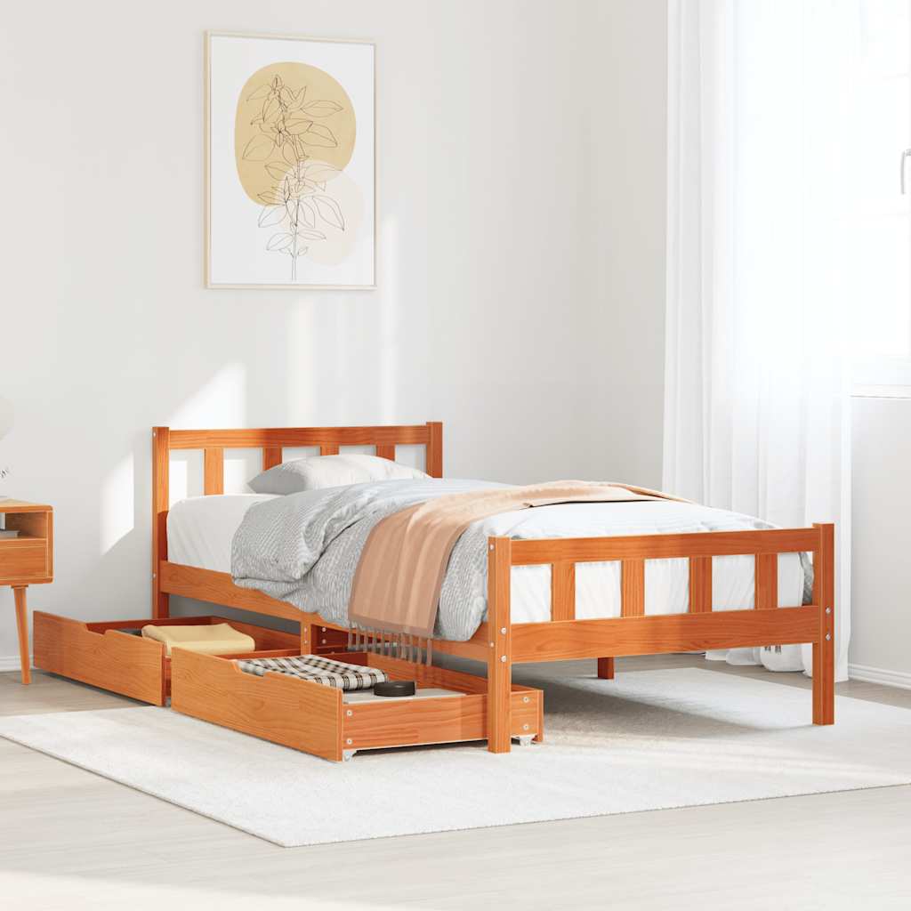 viaszbarna tömör fenyőfa ágy matrac nélkül 75 x 190 cm