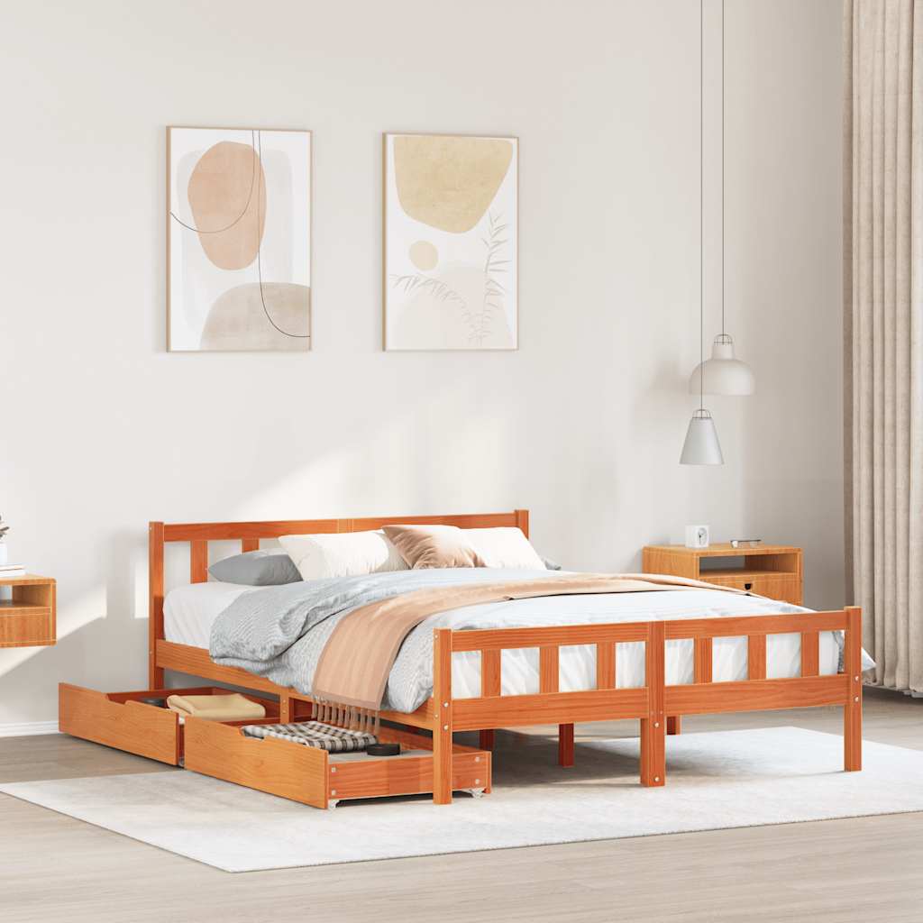 viaszbarna tömör fenyőfa ágy matrac nélkül 150 x 200 cm