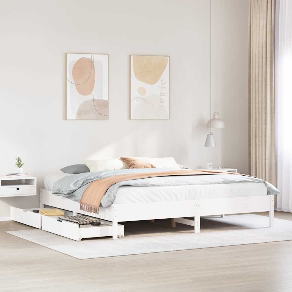 fehér tömör fenyőfa ágy matrac nélkül 200 x 200 cm
