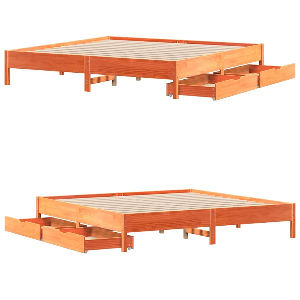 viaszbarna tömör fenyőfa ágy matrac nélkül 200 x 200 cm
