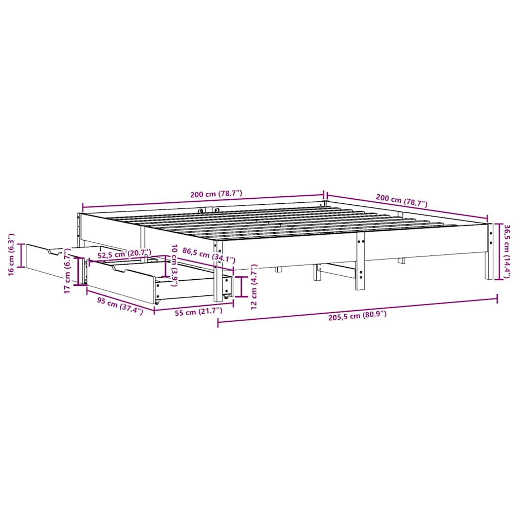 viaszbarna tömör fenyőfa ágy matrac nélkül 200 x 200 cm