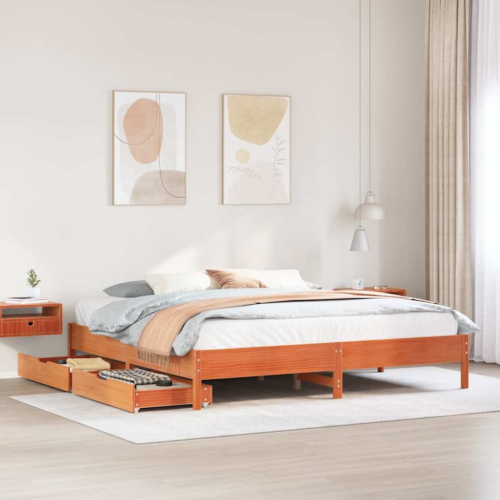 viaszbarna tömör fenyőfa ágy matrac nélkül 200 x 200 cm