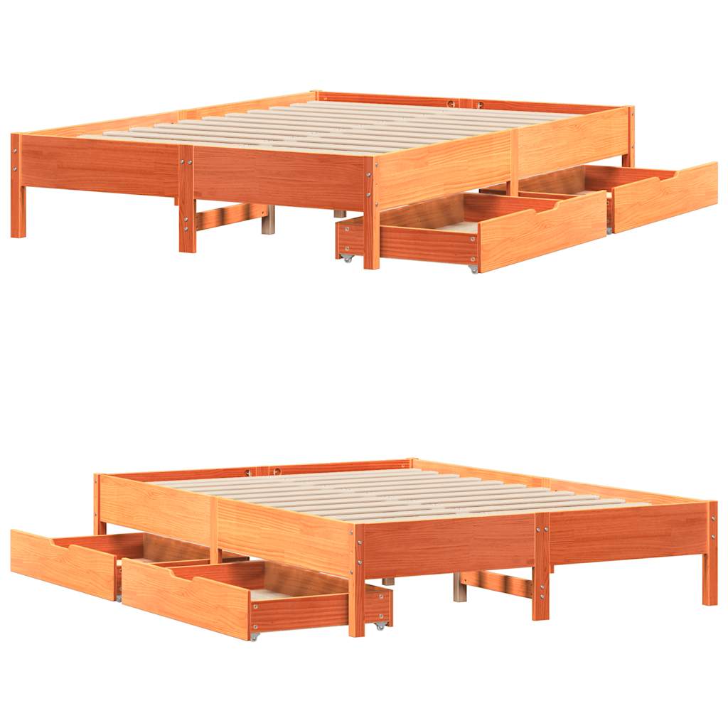 viaszbarna tömör fenyőfa ágy matrac nélkül 140 x 200 cm