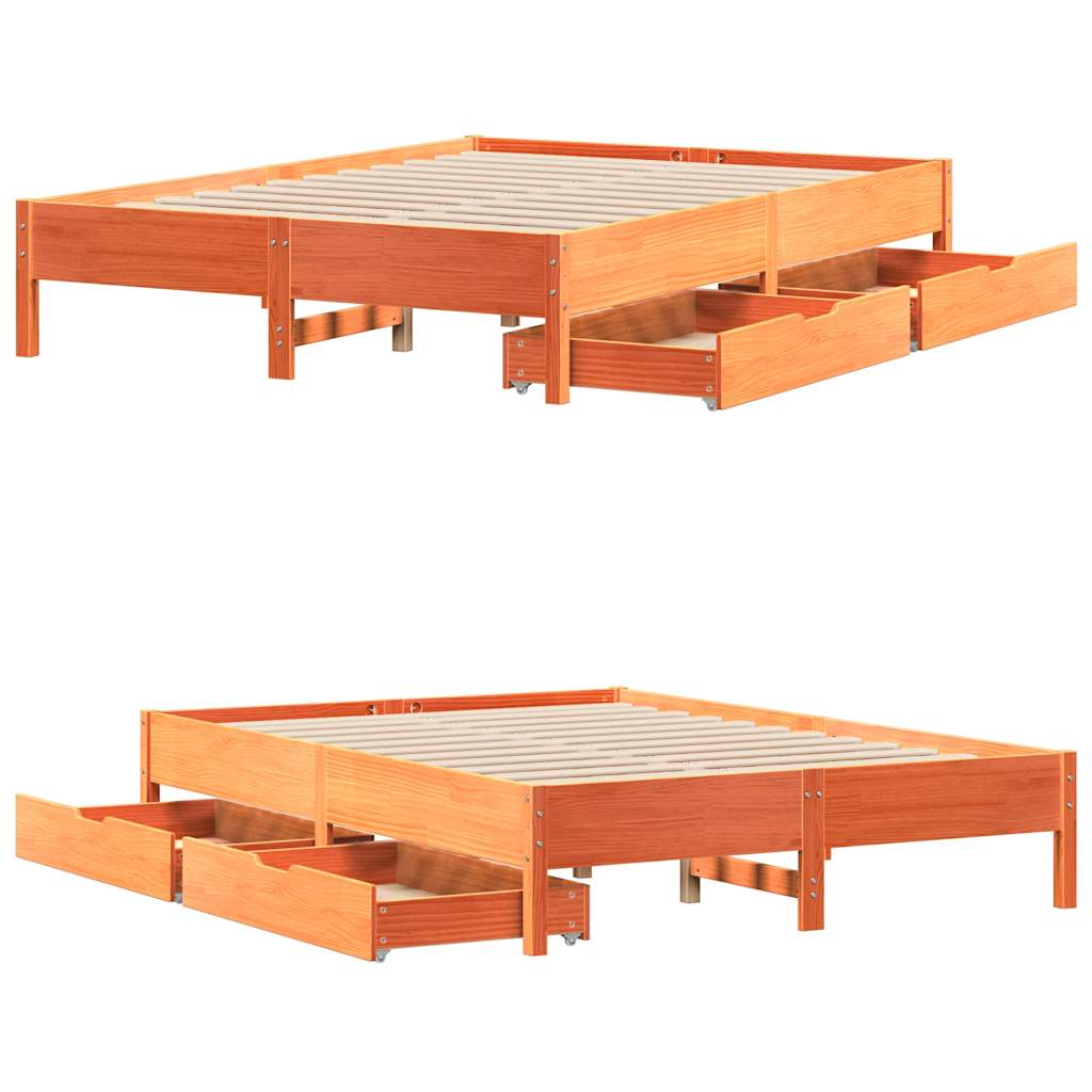 viaszbarna tömör fenyőfa ágy matrac nélkül 135 x 190 cm