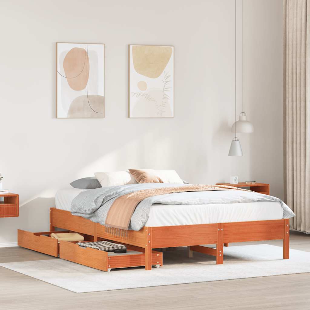 viaszbarna tömör fenyőfa ágy matrac nélkül 135 x 190 cm