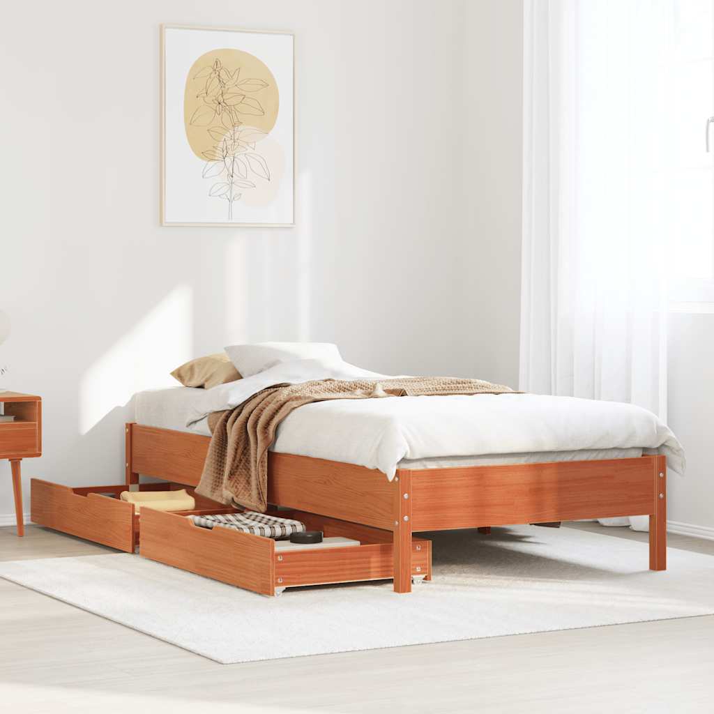 viaszbarna tömör fenyőfa ágy matrac nélkül 90 x 190 cm