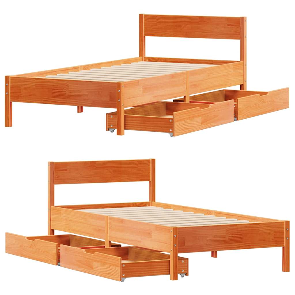 viaszbarna tömör fenyőfa ágy matrac nélkül 90 x 200 cm