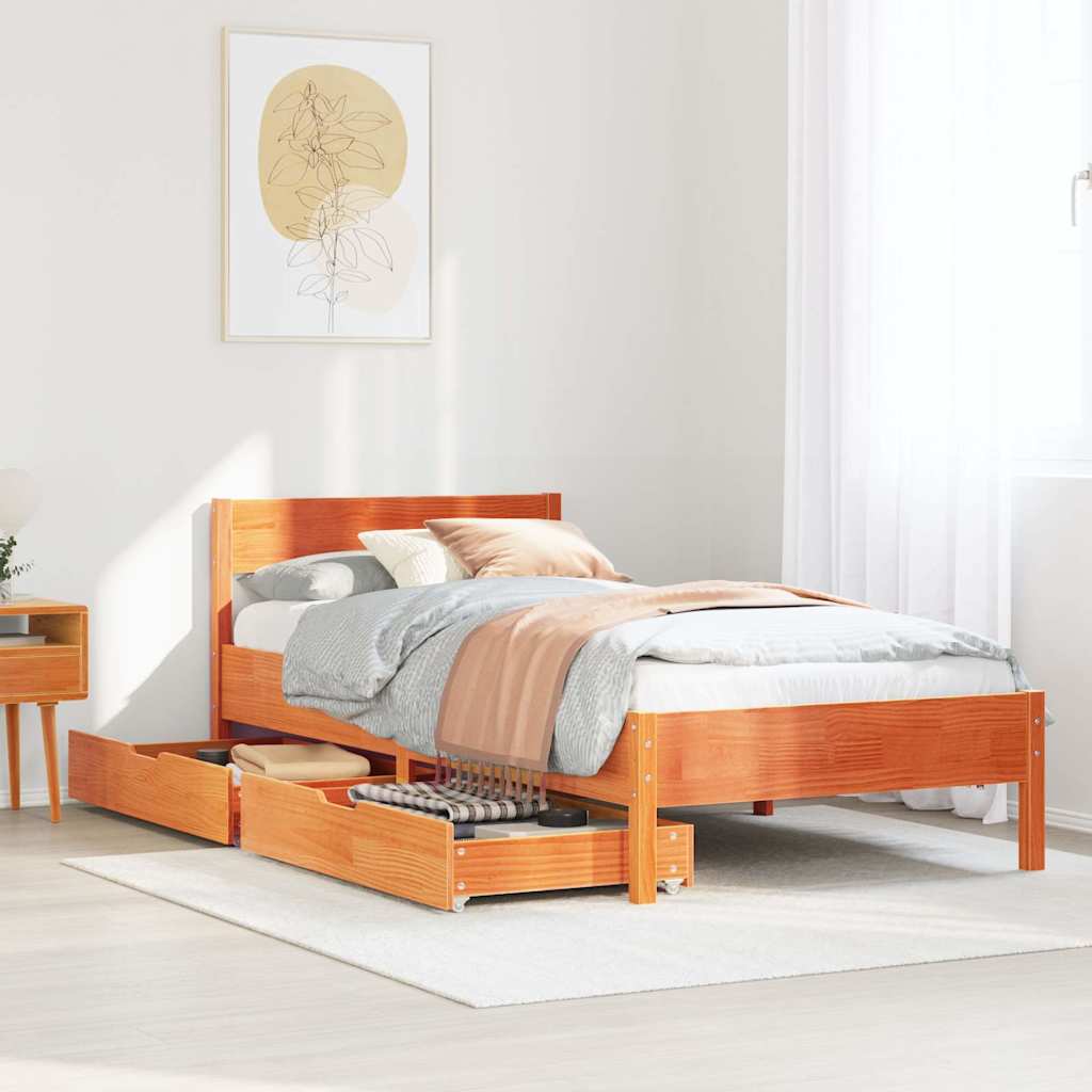 viaszbarna tömör fenyőfa ágy matrac nélkül 90 x 200 cm