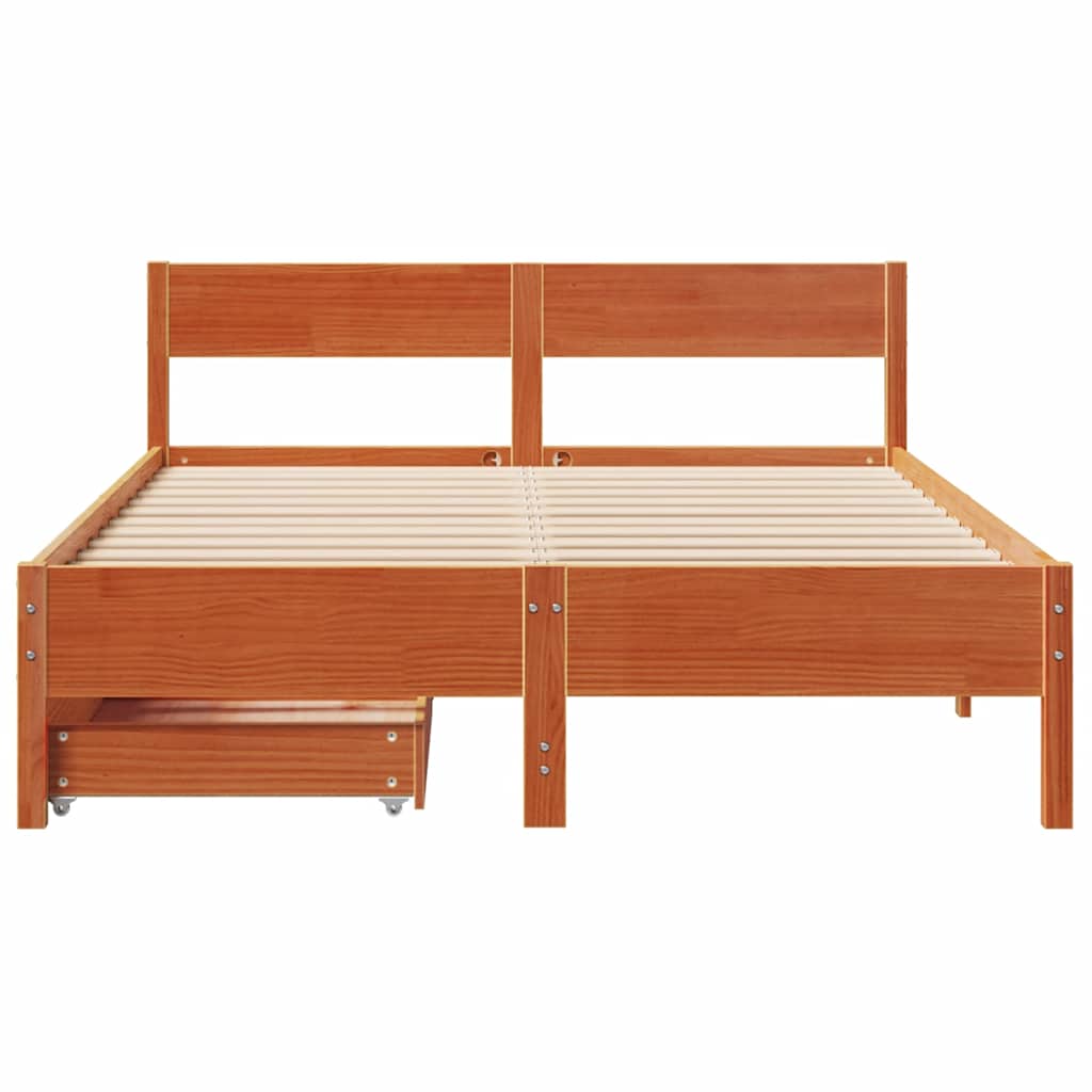 viaszbarna tömör fenyőfa ágy matrac nélkül 140 x 190 cm
