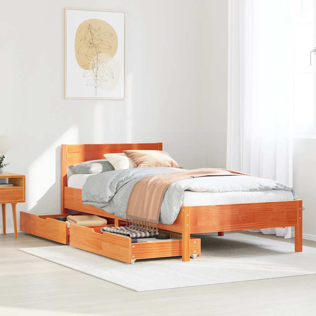 viaszbarna tömör fenyőfa ágy matrac nélkül 90 x 190 cm