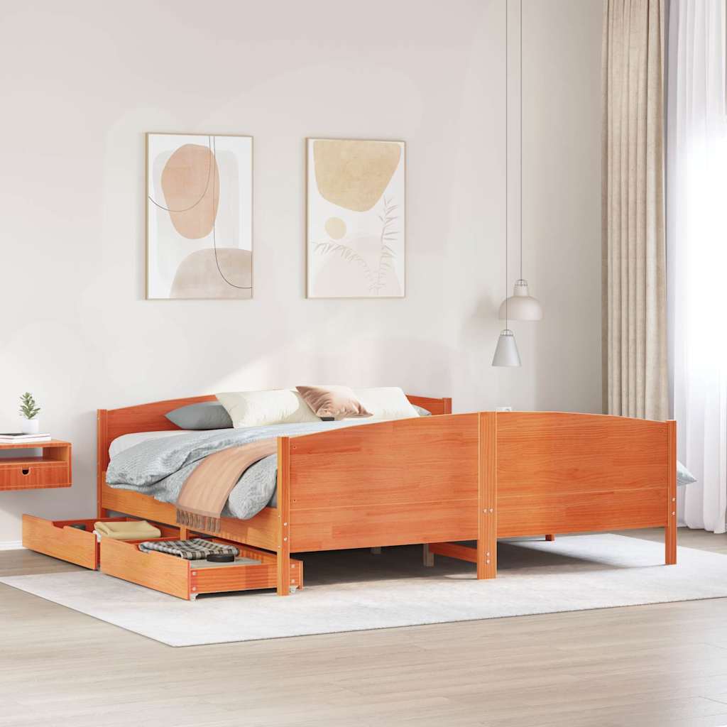 viaszbarna tömör fenyőfa ágy matrac nélkül 200 x 200 cm