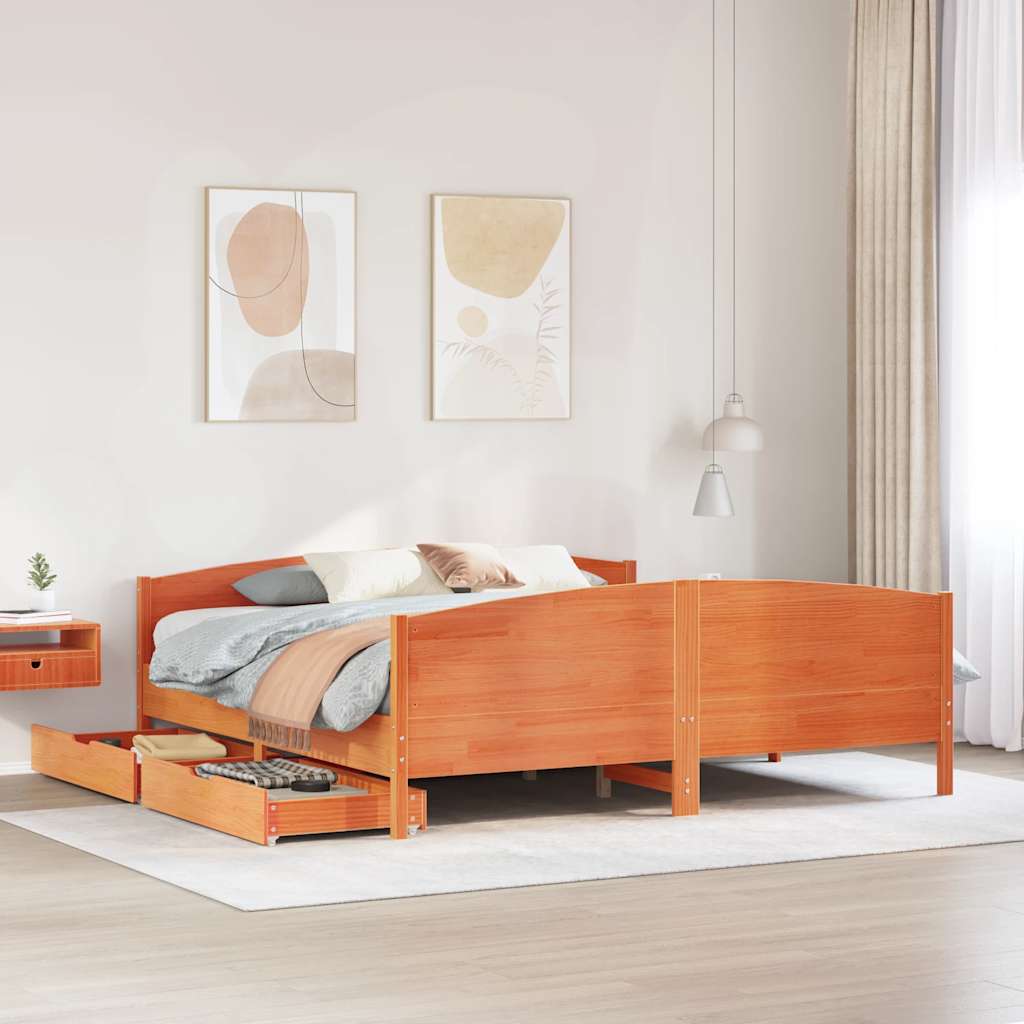 viaszbarna tömör fenyőfa ágy matrac nélkül 180 x 200 cm