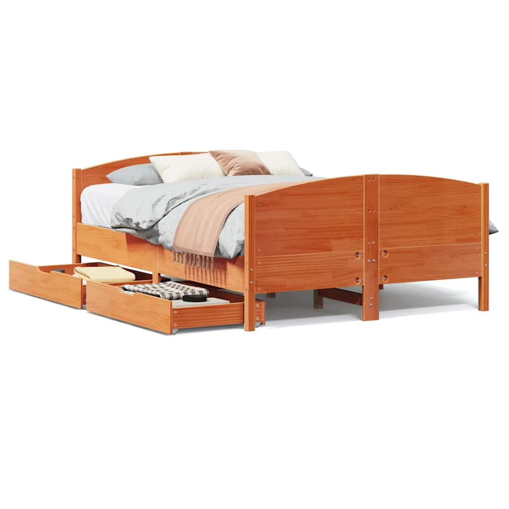 viaszbarna tömör fenyőfa ágy matrac nélkül 140 x 190 cm