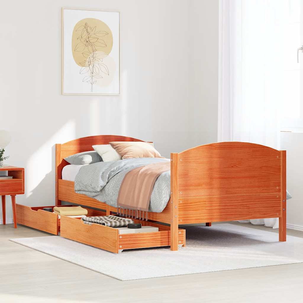 viaszbarna tömör fenyőfa ágy matrac nélkül 75 x 190 cm
